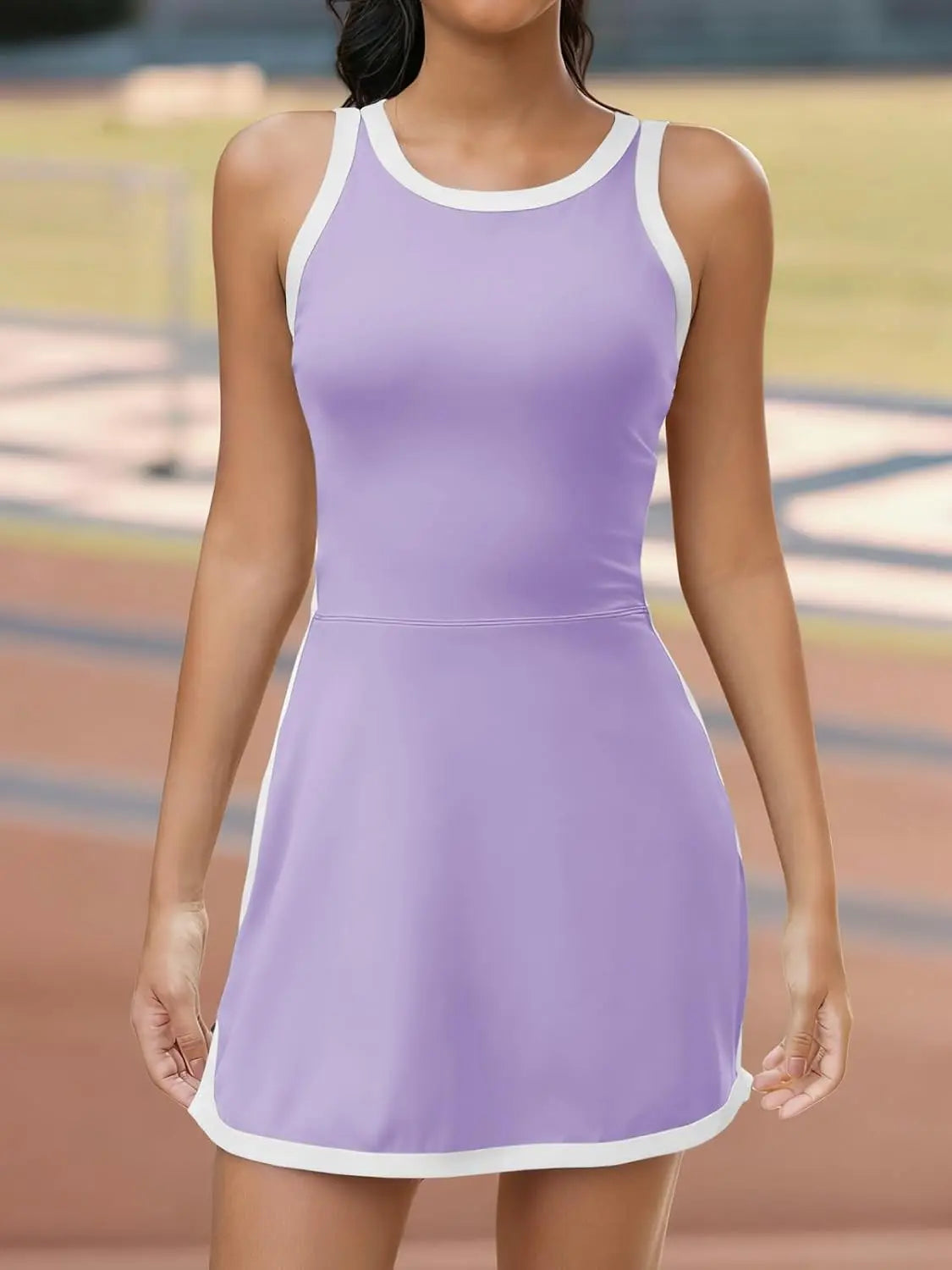 Fisoew Women'S Sleeveless Halter Tennis Dress with White Piping, Open Back Design, and Stylish Cutout Details at the Back, Perfect for Sports or Casual Wear #Tiktokshopjumpstartsale Workoutdress