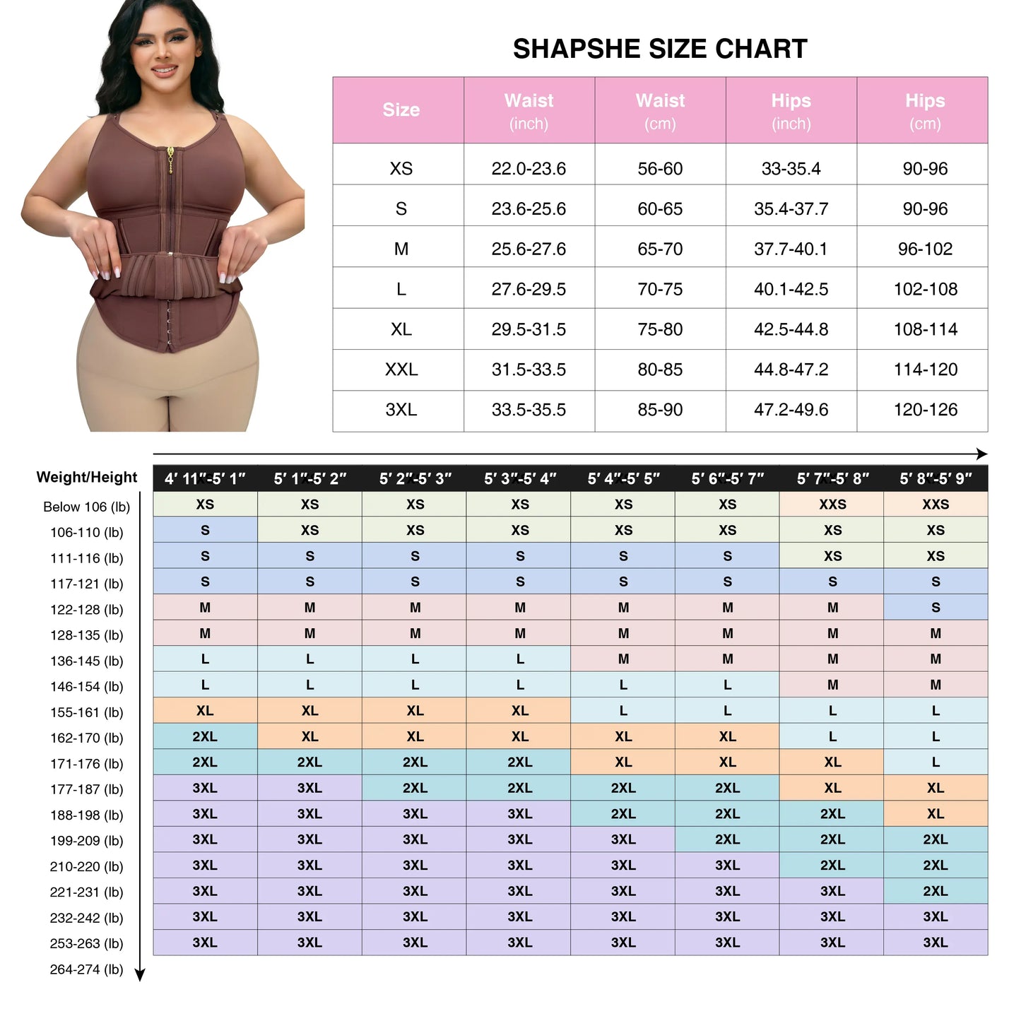 SHAPSHE Tummy Control Waist Shapewear Corset for Women Sport Workout Body Shaper Vest with Zipper and Hooks Womenswear Tops