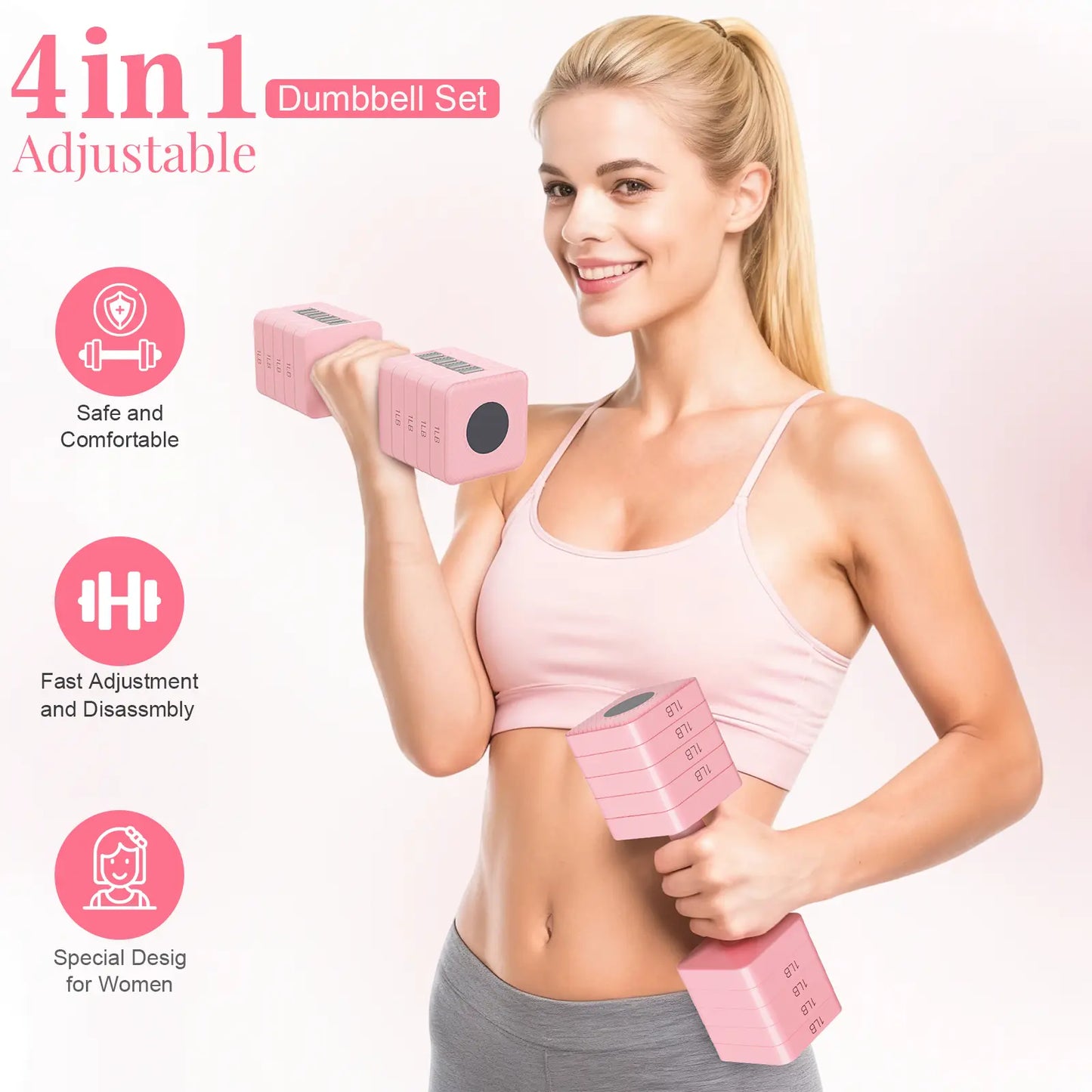 Bearbro 4-In-1 Adjustable Dumbbell Set , 22LBS/11LBS Hand Weights for Women, 1S-Adjust Dual-Stable Dumbbell Set for Women Home Gym & Outdoor