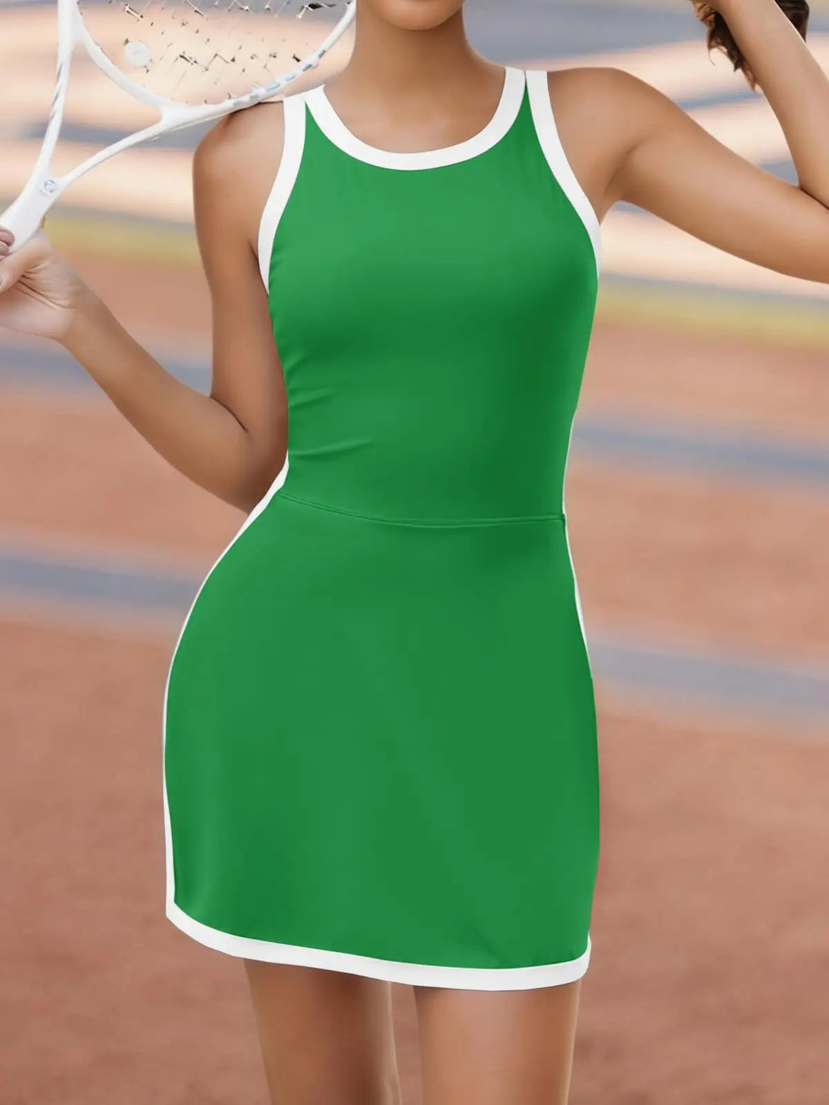 Fisoew Women'S Sleeveless Halter Tennis Dress with White Piping, Open Back Design, and Stylish Cutout Details at the Back, Perfect for Sports or Casual Wear #Tiktokshopjumpstartsale Workoutdress