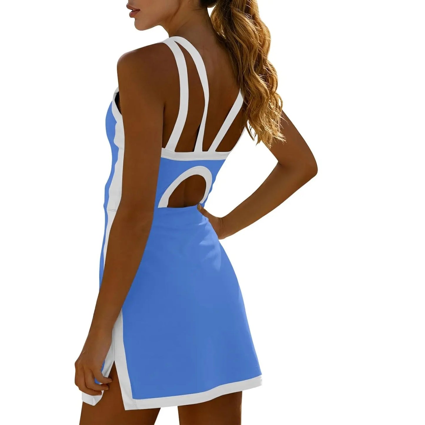 Fisoew Women'S Sleeveless Halter Tennis Dress with White Piping, Open Back Design, and Stylish Cutout Details at the Back, Perfect for Sports or Casual Wear #Tiktokshopjumpstartsale Workoutdress