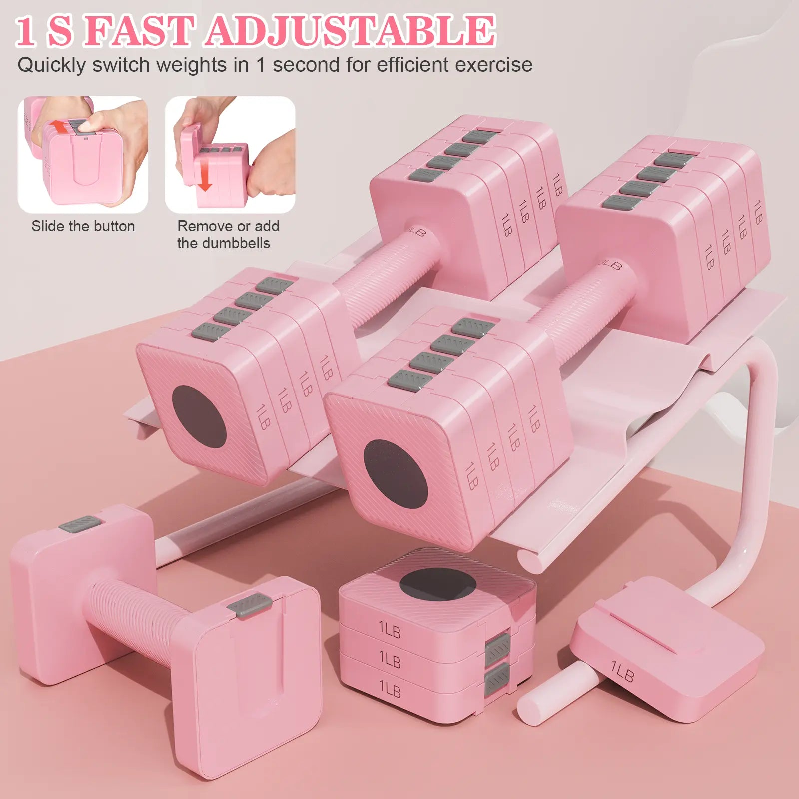 Bearbro 4-In-1 Adjustable Dumbbell Set , 22LBS/11LBS Hand Weights for Women, 1S-Adjust Dual-Stable Dumbbell Set for Women Home Gym & Outdoor