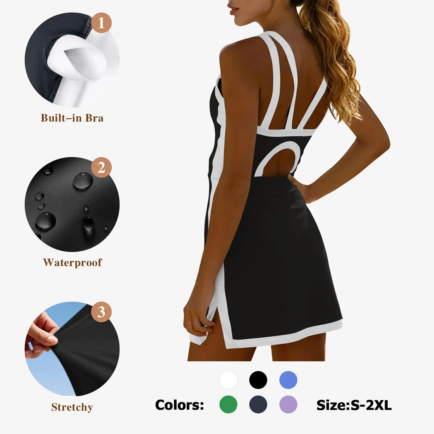 Fisoew Women'S Sleeveless Halter Tennis Dress with White Piping, Open Back Design, and Stylish Cutout Details at the Back, Perfect for Sports or Casual Wear #Tiktokshopjumpstartsale Workoutdress