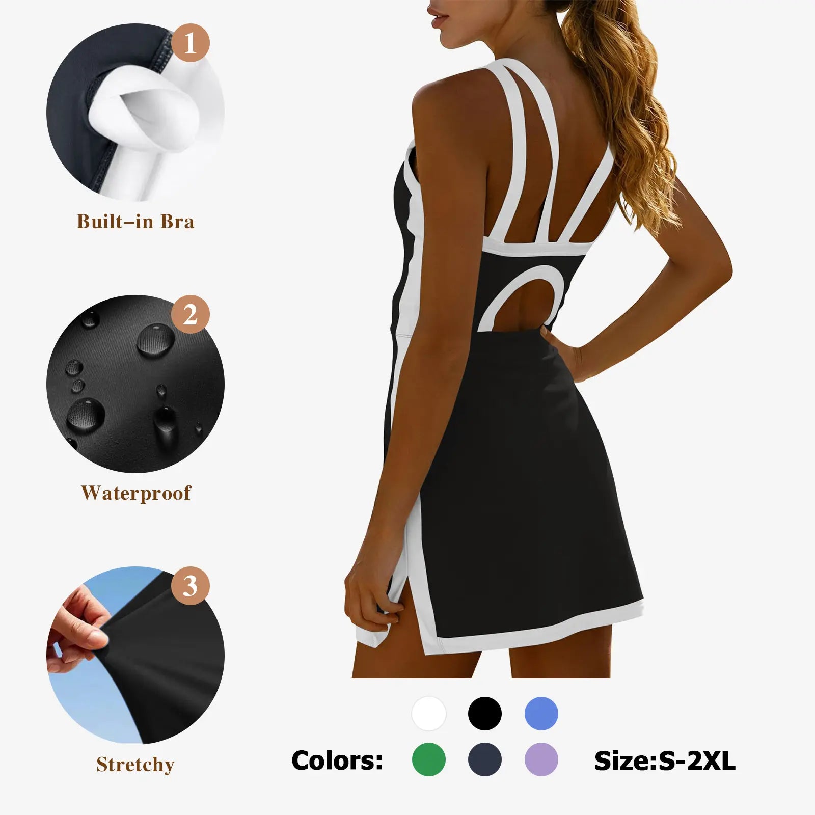 Fisoew Women'S Sleeveless Halter Tennis Dress with White Piping, Open Back Design, and Stylish Cutout Details at the Back, Perfect for Sports or Casual Wear #Tiktokshopjumpstartsale Workoutdress