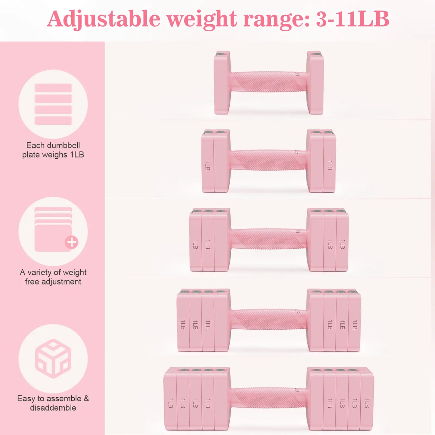 Bearbro 4-In-1 Adjustable Dumbbell Set , 22LBS/11LBS Hand Weights for Women, 1S-Adjust Dual-Stable Dumbbell Set for Women Home Gym & Outdoor