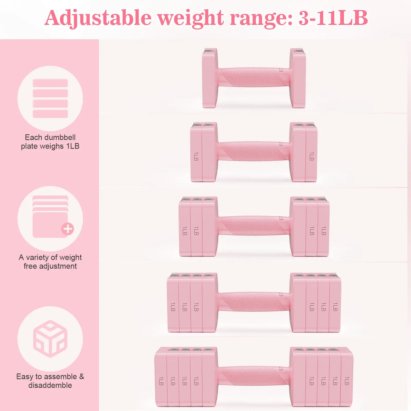 Bearbro 4-In-1 Adjustable Dumbbell Set , 22LBS/11LBS Hand Weights for Women, 1S-Adjust Dual-Stable Dumbbell Set for Women Home Gym & Outdoor